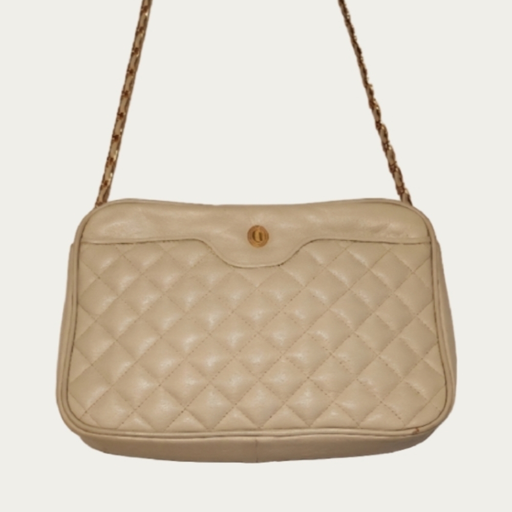 Vintage Ganson Cream Quilted Crossbody Bag with Gold Hardware